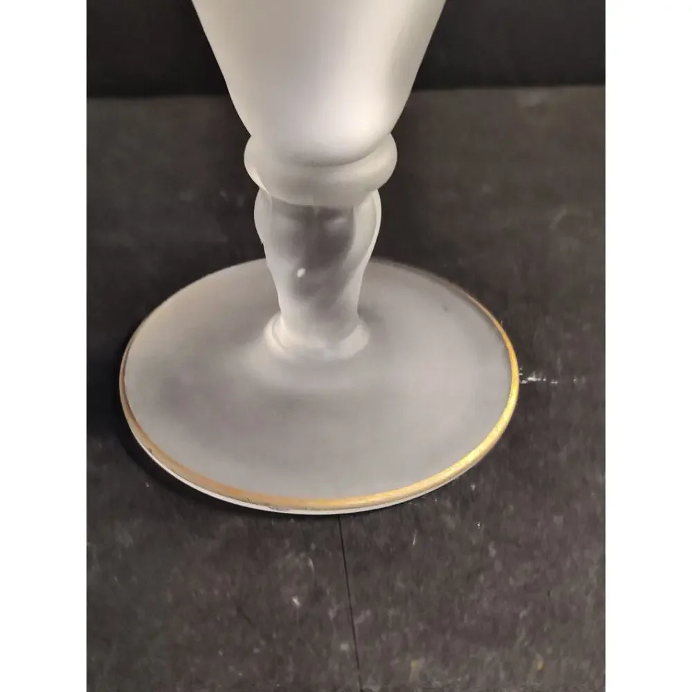 Vintage Frosted Satin Glass Hand Painted Floral Bud Vase Gold Trim